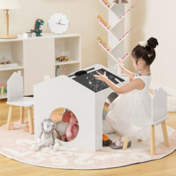 Costway Kids Table And Chair Set Children Wooden Children Activity Desk W/ Chalkboards - thumbnail 9
