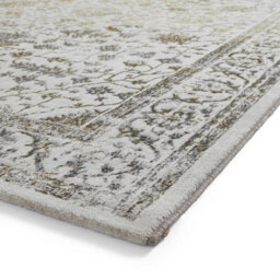 Gold Grey Abstract Bordered 8mm Pile Rug For Bedroom, Living, Dining Room, Easy To Clean Traditional Rug-160Cm X 230Cm - thumbnail 5