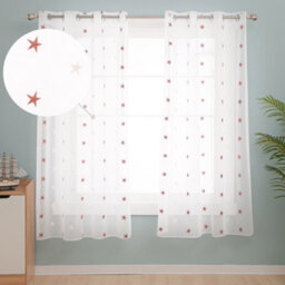 Deconovo Eyelet Star Embroidery Voile Curtains Decorative Net Curtains Semi Transparent Voile 55 X90 Drop Inch Orange Set Of 2 - thumbnail 6