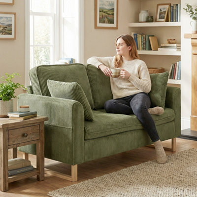 Homcom 2 Seater Sofa, Corduroy Sofa W/ Spring Cushions 2 Pillows, Dark Green - image 1