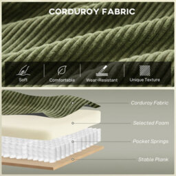 Homcom 2 Seater Sofa, Corduroy Sofa W/ Spring Cushions 2 Pillows, Dark Green - thumbnail 4
