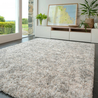 Loomed Super Soft Mottled Tonal Silver & Grey Shaggy Area Rug 160X230Cm - image 1