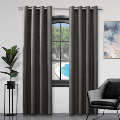Gc Gaveno Cavailia Silk Sheen Eyelet Curtain 90X108 Charcoal 100% Polyester Ring Top Fully Lined Drapes - image 1