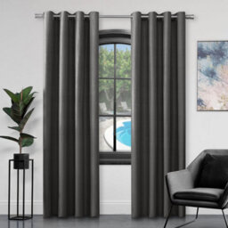 Gc Gaveno Cavailia Silk Sheen Eyelet Curtain 90X108 Charcoal 100% Polyester Ring Top Fully Lined Drapes