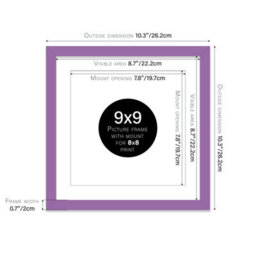 "9X9"" Purple Picture Frame - 9X9"" Square Frame With 8X8"" Mount For 9X9""/8X8"" Pictures Classic Style Photo Display, 1 Pack" - thumbnail 2