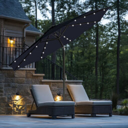 Rinse Bathrooms Black Garden Parasol With Solar Powered Lights With Tilt And Crank Handle Outdoor Patio Umbrella Mechanism 2.7M - thumbnail 1