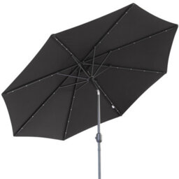 Rinse Bathrooms Black Garden Parasol With Solar Powered Lights With Tilt And Crank Handle Outdoor Patio Umbrella Mechanism 2.7M - thumbnail 2