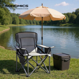 Ledrem Oversized Camping Chair, Heavy-Duty Outdoor Folding Chair Comfortable Lumbar Support, Grey - thumbnail 4