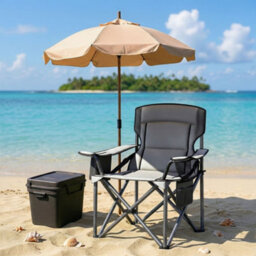 Ledrem Oversized Camping Chair, Heavy-Duty Outdoor Folding Chair Comfortable Lumbar Support, Grey - thumbnail 5