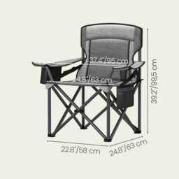 Ledrem Oversized Camping Chair, Heavy-Duty Outdoor Folding Chair Comfortable Lumbar Support, Grey - thumbnail 3