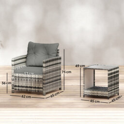 Outsunny Rattan Garden Furniture Bistro Set With Cushion, Mixed Grey - thumbnail 3
