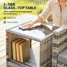 Outsunny Rattan Garden Furniture Bistro Set With Cushion, Mixed Grey - thumbnail 7