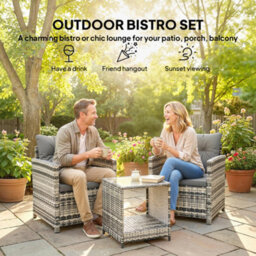 Outsunny Rattan Garden Furniture Bistro Set With Cushion, Mixed Grey - thumbnail 4