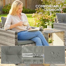 Outsunny Rattan Garden Furniture Bistro Set With Cushion, Mixed Grey - thumbnail 6
