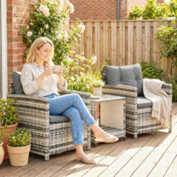Outsunny Rattan Garden Furniture Bistro Set With Cushion, Mixed Grey - thumbnail 8
