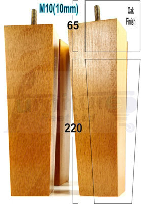 L&F 4 Wood Furniture Legs M10 220mm High Oak Finish Replacement Square Tapered Sofa Feet Stools Chairs Cabinets Beds - image 1