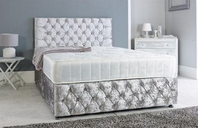 Adore Designs Adore Living Chesterfield Crushed Velvet Divan Bed With Orthopaedic Mattress In Silver - image 1