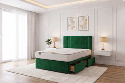 "Knight Sleep Sarah Emerald Plush Bed Set With Mattress, 2 Drawers Same Side & 24""headboard, 3Ft - Single" - image 1