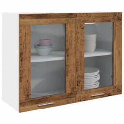 Berkfield Hanging Glass Cabinet Old Wood 80X31X60 Cm Engineered Wood - thumbnail 1