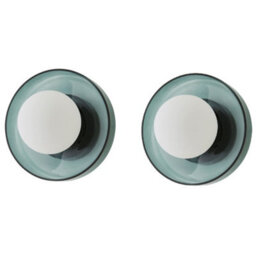 Valuelights Newbury Pair Of Jade Green Glass Ip44 Flush Wall Lights And Bulbs