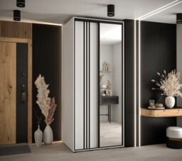 Arte Elegant White Mirrored Sliding Wardrobe H2050mm W1000mm D600mm With Customisable Black Steel Handles And Decorative Strips - thumbnail 2