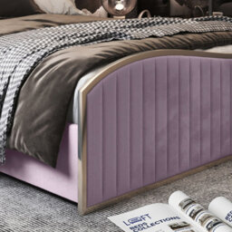 Hurstpierpoint Upholstered Soft Velvet Pink Metal Designer Bed Frame - thumbnail 6