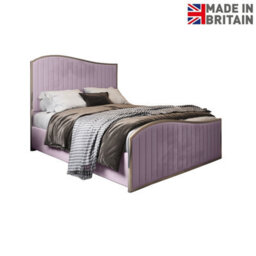 Hurstpierpoint Upholstered Soft Velvet Pink Metal Designer Bed Frame - thumbnail 3