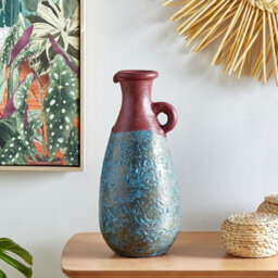 Wyld And Coco Handmade Terracotta Vase 40 Cm - Blue And Brown Distressed Vintage Finish - thumbnail 2
