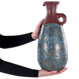 Wyld And Coco Handmade Terracotta Vase 40 Cm - Blue And Brown Distressed Vintage Finish - thumbnail 3