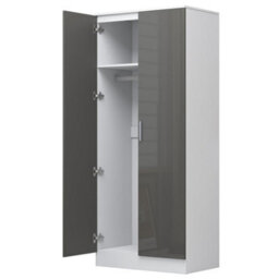 Reflect 2 Door Plain Wardrobe - Grey Gloss & Matt White - Hanging Rails & Shelves - H: 180Cm X W: 76Cm - Modern Sleek Design - thumbnail 6
