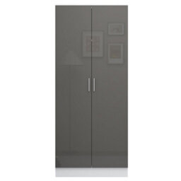 Reflect 2 Door Plain Wardrobe - Grey Gloss & Matt White - Hanging Rails & Shelves - H: 180Cm X W: 76Cm - Modern Sleek Design - thumbnail 7