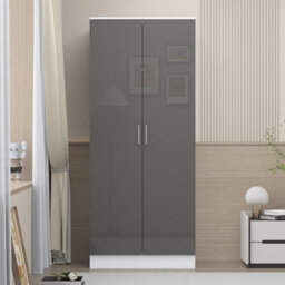 Reflect 2 Door Plain Wardrobe - Grey Gloss & Matt White - Hanging Rails & Shelves - H: 180Cm X W: 76Cm - Modern Sleek Design - thumbnail 3