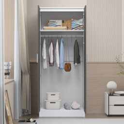 Reflect 2 Door Plain Wardrobe - Grey Gloss & Matt White - Hanging Rails & Shelves - H: 180Cm X W: 76Cm - Modern Sleek Design - thumbnail 4