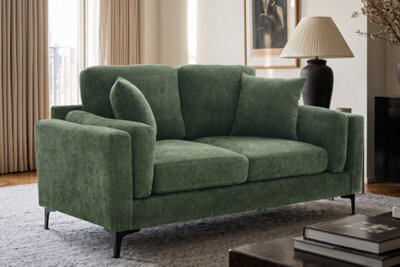 Compact Modern Moss Green 2 Seater Sofa For Living Room Marghera - Plush Chenille - Room Delivery - image 1