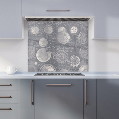 Warren Reed Designer Sun And Moon In Grey Premium Glass Kitchen Splashback W600mm X H750mm - image 1