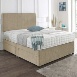 Dining Tables Classic Premium Crushed Velvet Fabric Divan Bed Set With 2 Drawers On Same Side - King - Cream Suede - thumbnail 4