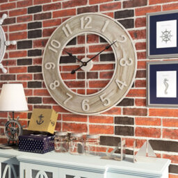 Living And Home Vintage Large Round Silent Wood Grain Metal Wall Clock Decor Clock 60Cm