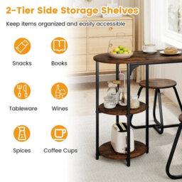 Gainoom Table And 2 Bar Stools Set Table With 2 Shelves Stools With Adjustable Legs Space-Saving Metal And Wood Frame Bar Unit - thumbnail 8
