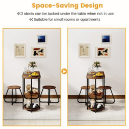 Gainoom Table And 2 Bar Stools Set Table With 2 Shelves Stools With Adjustable Legs Space-Saving Metal And Wood Frame Bar Unit - thumbnail 9