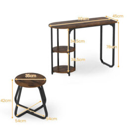 Gainoom Table And 2 Bar Stools Set Table With 2 Shelves Stools With Adjustable Legs Space-Saving Metal And Wood Frame Bar Unit - thumbnail 2