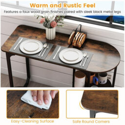 Gainoom Table And 2 Bar Stools Set Table With 2 Shelves Stools With Adjustable Legs Space-Saving Metal And Wood Frame Bar Unit - thumbnail 7