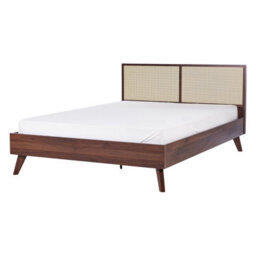 Beliani Bed Rattan Monpazier 140 X 200 Cm (Eu Double) Dark Brown