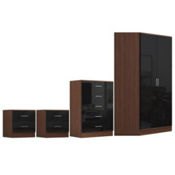 Reflect 2 Door Corner Wardrobe, 5 Drawer Chest, 2X 2 Drawer Bedsides - Black Gloss & Walnut - Bedroom Furniture Set - thumbnail 5