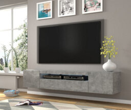 Arte Aura Contemporary Tv Cabinet 3 Doors With Led Lighting Concrete Grey (W)2000mm (H)420mm (D)370mm - thumbnail 2