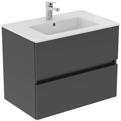 Ideal Standard Eurovit+ 700mm Wall Mounted Vanity Unit With 2 Drawers In Mid Grey - image 1
