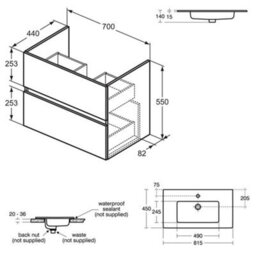 Ideal Standard Eurovit+ 700mm Wall Mounted Vanity Unit With 2 Drawers In Mid Grey - thumbnail 4