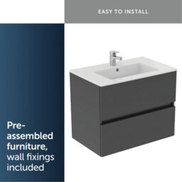 Ideal Standard Eurovit+ 700mm Wall Mounted Vanity Unit With 2 Drawers In Mid Grey - thumbnail 3