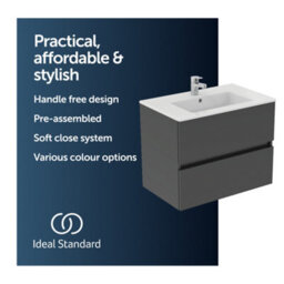 Ideal Standard Eurovit+ 700mm Wall Mounted Vanity Unit With 2 Drawers In Mid Grey - thumbnail 2