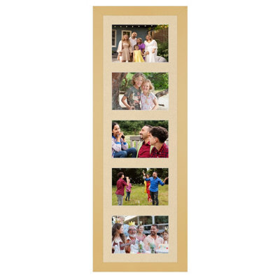 AK Frames 26X8 Mustard Yellow Modern Multi Photo Frame With Ivory Mount - Holds 5 Apertures (5X) 6X4 Photos - image 1