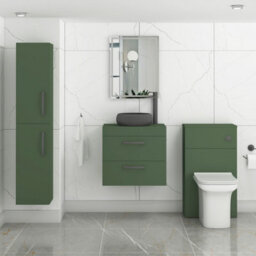 Royal Bathrooms Turin 500mm Wall Mounted Bathroom Vanity Unit With Sink 2 Drawer Matt Green & Milan Black Countertop Basin - thumbnail 3